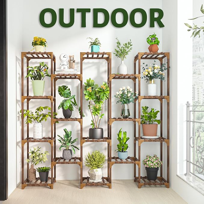 Uneedem Plant Stand Indoor Outdoor, Tall Plant Shelf for Multiple Plants, 17 Tiers Large Plant Rack Wood Plant Holder Plant Shelves for Room Corner Balcony Garden Patio - Image 6
