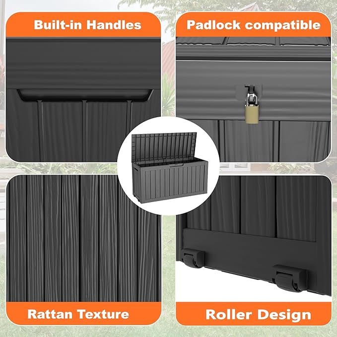 EasyUp 90 Gallon Outdoor Deck Box Waterproof, UV Resistant Resin Outdoor Storage Box for Delivery, Porch, Patio and Garden, Black - Image 6