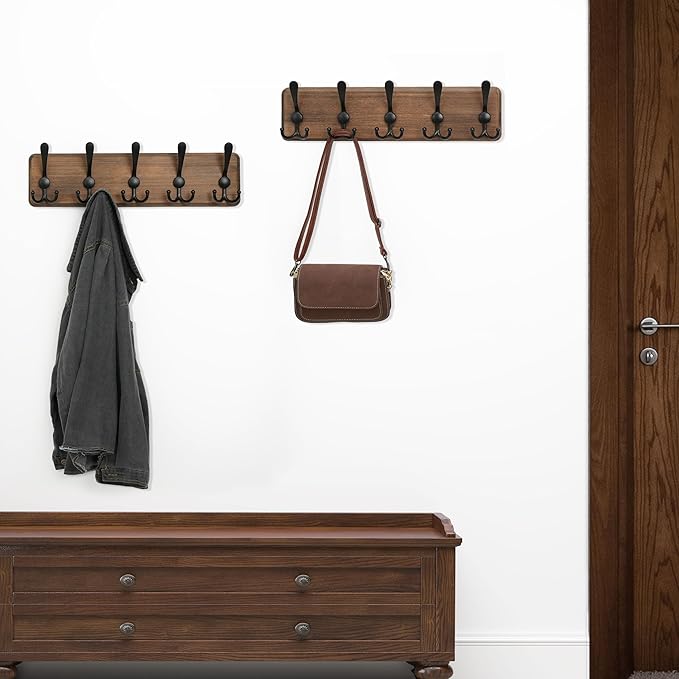 WEBI Rustic Coat Rack Wall Mounted, Wood Coat Hanger Wall, 5 Coat Hooks - Image 3