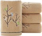 Pidada Hand Towels Set of 4 Embroidered Bird Tree Pattern 100% Cotton Absorbent by Pidada