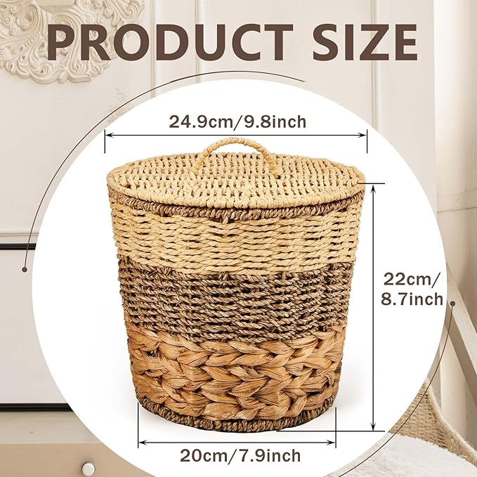 Ctosree 2 Pcs Wicker Trash Can Basket Woven Waste Basket - Image 2