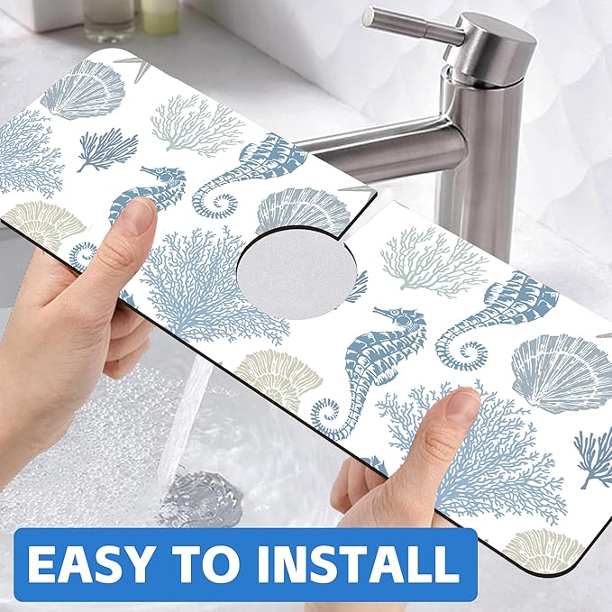 Marine Seashell Seahorse Coral Kitchen Sink Splash Guard Mat Absorbent Fast - Image 6