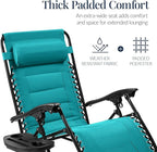 Best Choice Products Oversized Padded Zero Gravity Chair, Folding Outdoor Patio Recliner, XL Anti Gravity Lounger for Backyard w/Headrest, Cup Holder, Side Tray, Polyester Mesh - Peacock Blue - Image 4