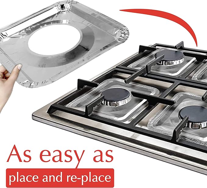 Disposable Gas Burner Liners 50 Pack, Aluminum Foil Square Stove Covers - Image 3