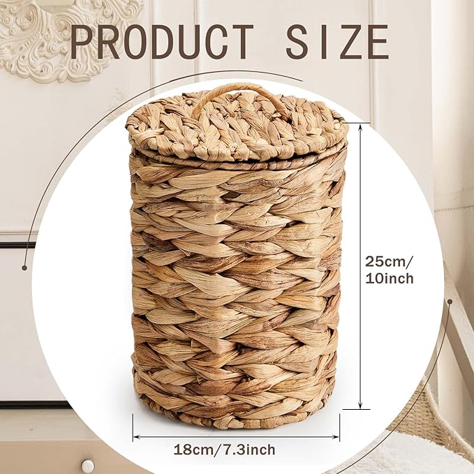 Ctosree 2 Pcs Wicker Trash Can Basket Woven Waste Basket - Image 2