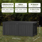 TARKARI 150 Gallon Lockable Resin Deck Box, Waterproof & UV-Resistant Outdoor Storage Box for Outdoor Cushion Storage, Garden Tools & Pool Accessories Storage, Black - Image 2