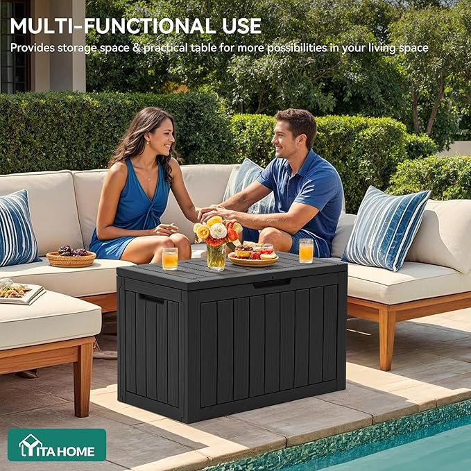 YITAHOME 45 Gallon Deck Box, Outdoor Storage Box for Patio Cushions, Outdoor Tools, Gardening Tools, Sports Equipment, and Throw Pillows, Lockable and Waterproof, Black - Image 4