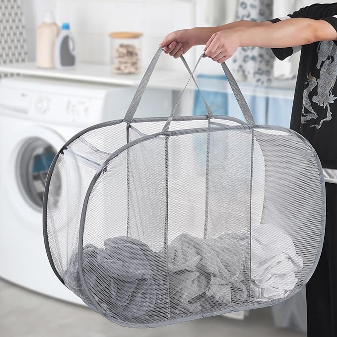 Seiritex Mesh Popup Laundry Hamper 3 Compartment Sortable Horizontal - Image 2