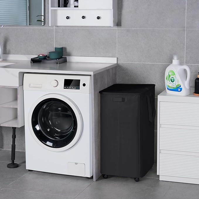 Slim Laundry Hamper with Lid and Wheels, Small Rolling Laundry Basket with - Image 5