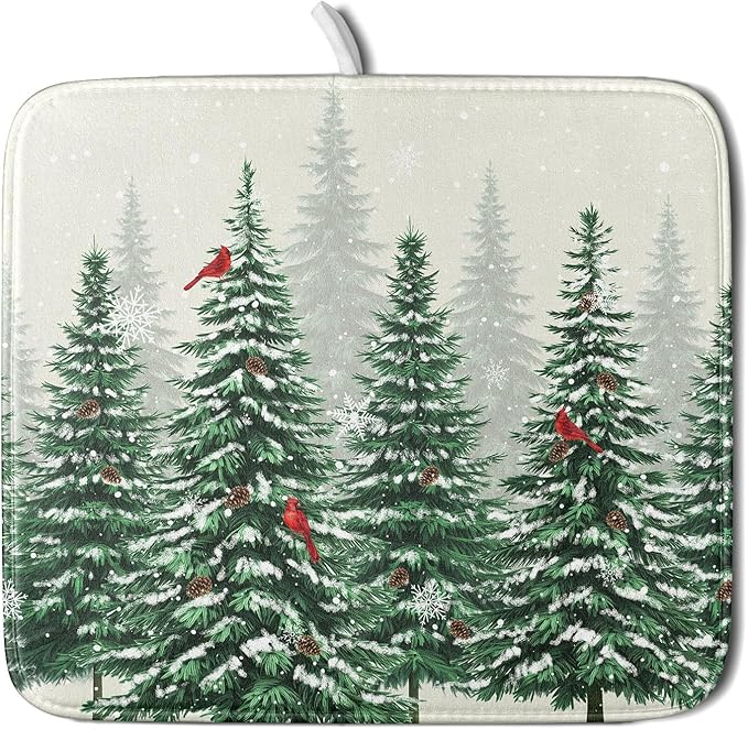 Winter Green Pine Tree Dish Drying Mat by Sweetshow