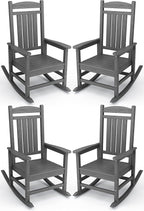 KINGYES HDPE Patio Rocking Chair Set of 4, Outdoor Rocking Chairs Porch Rocker for Adults, Grey by KINGYES
