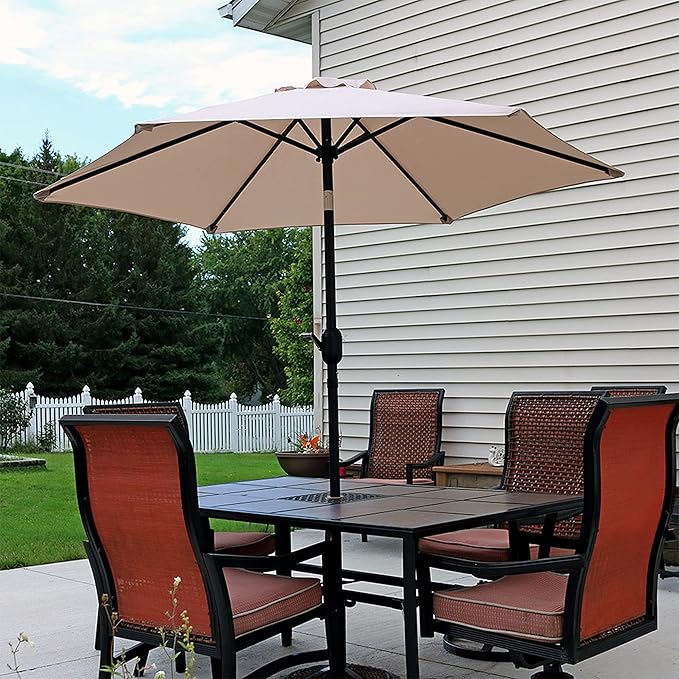 Sunnydaze Outdoor Patio Umbrella - Polyester Table Market Umbrella with Push-Button Tilt and Crank - 6 Sturdy Ribs - Beige - 7.5ft - Image 6