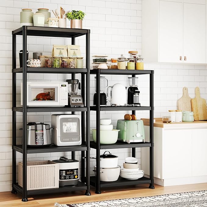 Plastic Storage Shelves, 11.8" D x 23.62" W x 52.56" H Plastic Shelves for Storage, 4-tier Shelving Unit, Storage Rack, 264 lbs, Bathroom, Laundry, Garage & Home - Image 6