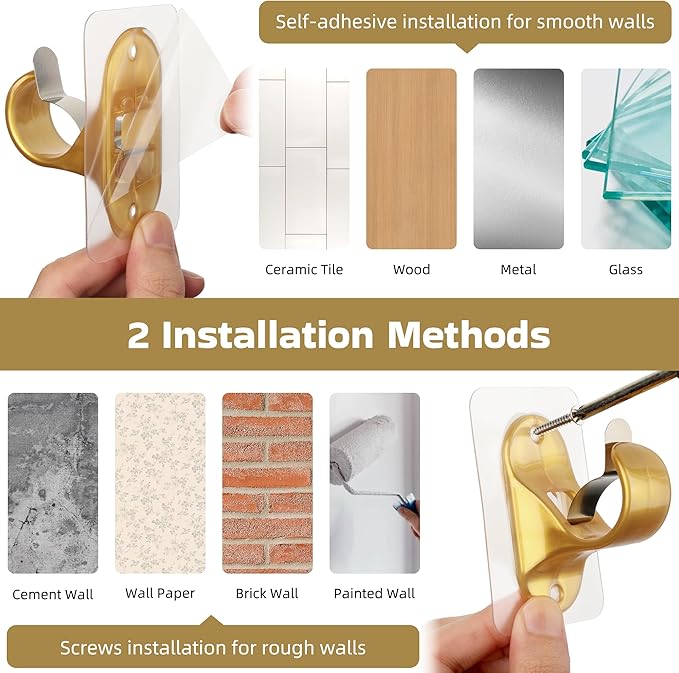 ANDGOO 18 Pack No Hole Curtain Rod Hangers, Self Adhesive Curtain Sticky Hooks - Image 3