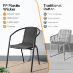 VINGLI PE Rattan Outdoor Dining Chairs Set of 2, Plastic Stackable Patio Chairs for Indoor, Porch, Restaurant, Garden, Black - Image 6