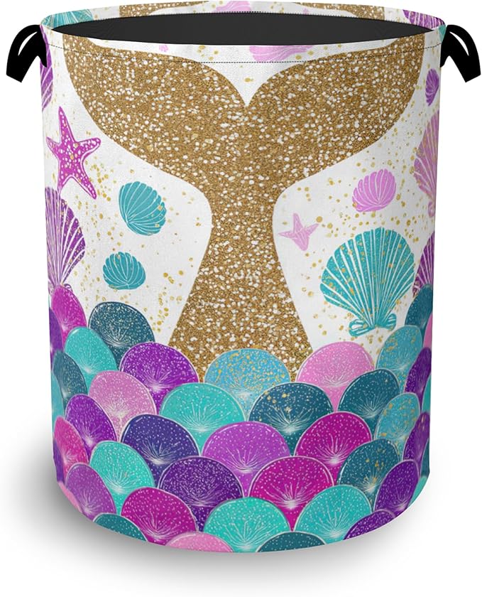 Fish Scales Laundry Basket, Mermaids Seashell Foldable Oxford Cloth Tote Bag by Unknown