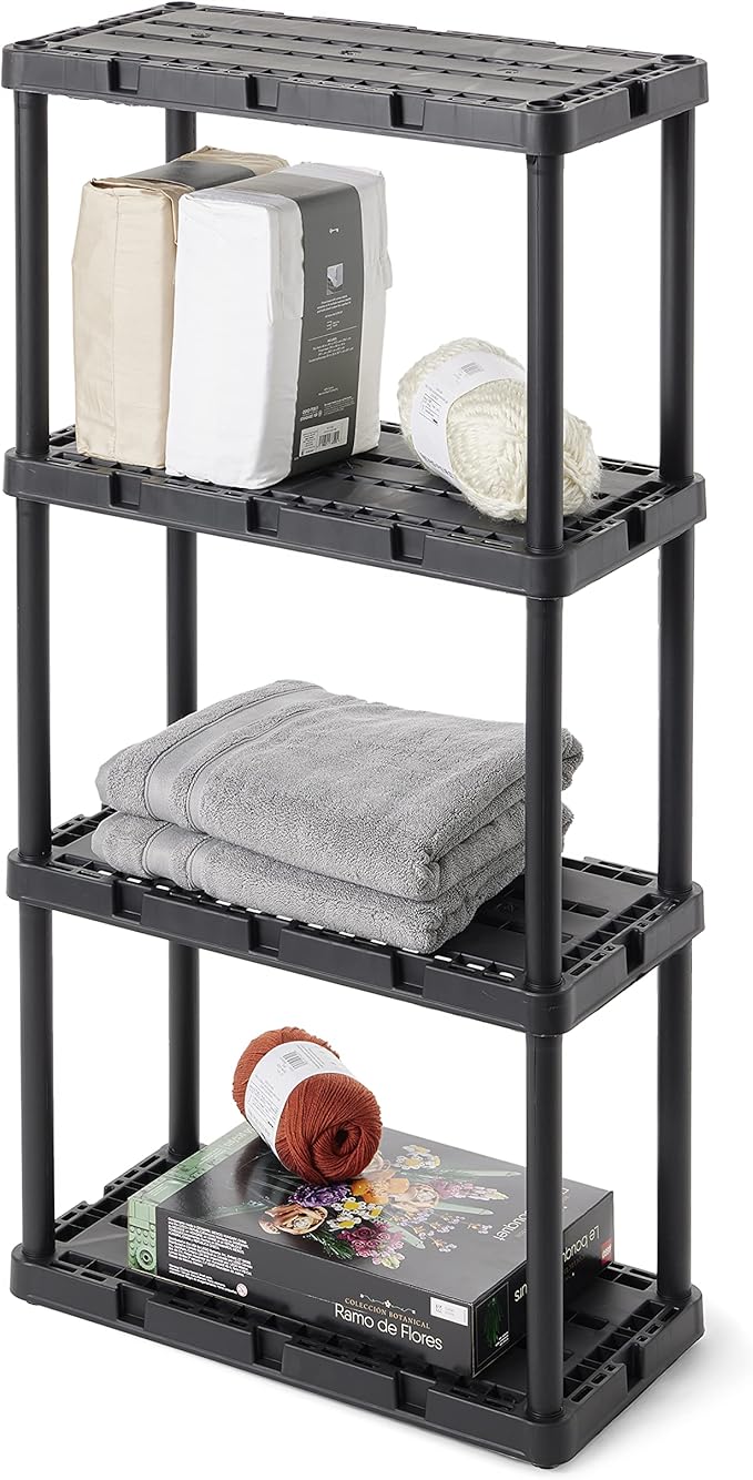 Gracious Living 2 Pack Light Duty Storage Shelves, Knect-A-Shelf 4-Shelf Ventilated Shelving Rack Organizer for Home, Garage, Basement & Laundry, Black - Image 7
