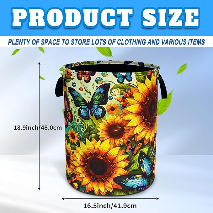 Beautiful Butterfly Sunflower Laundry Basket Oxford Cloth Laundry Hamper - Image 3