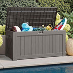 JUMMICO 120 Gallon Resin Deck Box, Large Outdoor Storage Box Waterproof & Lockable for Garden, Patio, Pools (Light Brown) - Image 4