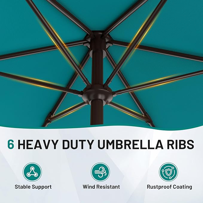 AreShark 7.5FT Patio Umbrella Table Market Umbrella with 6 Sturdy Ribs, Button Tilt/Crank, Heavy-Duty Outdoor Umbrellas for Pool, Deck, Garden and Backyard, Cerulean - Image 7