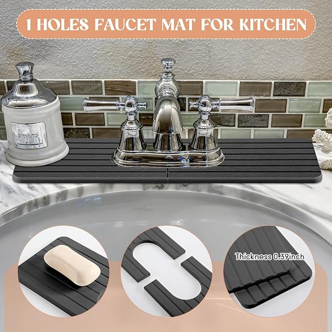 an Oval Hole Gray Faucet Mat for Kitchen Sink Bathroom 17.32" x 4.6" Kitchen - Image 5