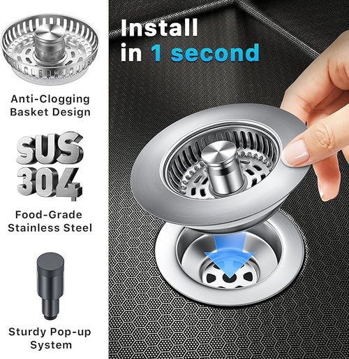 1S-Install Upgraded Kitchen Sink Strainer & Stopper – Pop-Up Fast Drain - Image 2