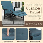 Oakcloud Adjustable Outdoor Lounge Chair Metal Patio Relaxing Recliner Chair with Removable Cushions(Peacock Blue) - Image 4