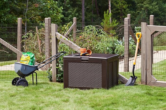 Rubbermaid Medium Resin Outdoor Storage Deck Box (74 Gal) Weather Resistant Brown Deck Organization for Home/Backyard/Pool Chemicals/Toys/Garden Tools/Porch/Patio Cushions - Image 13