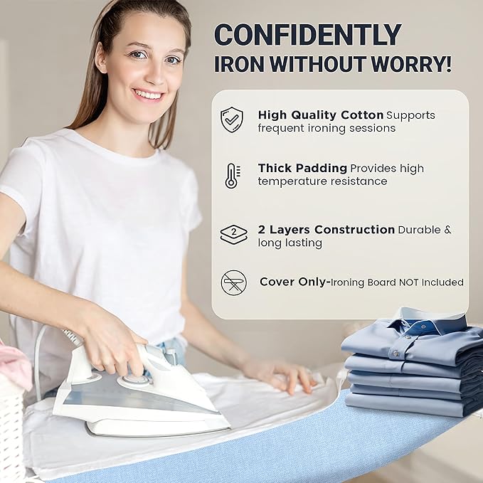 Ironing Board Cover and Pad 18"x49" Extra Thick Natural Cotton, Scorch and - Image 6