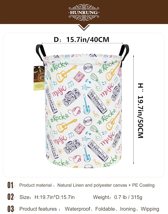 HUNRUNG Laundry Hamper, Large Canvas Fabric Lightweight Storage Basket Toy - Image 2