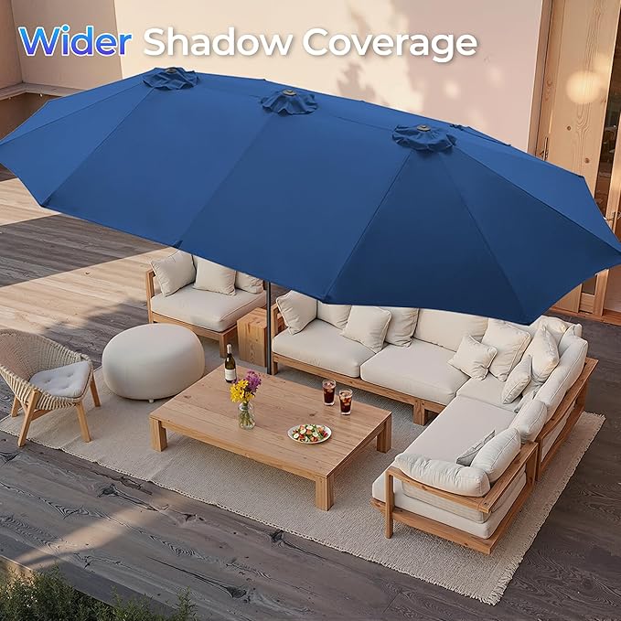SUPERJARE 15FT Outdoor Umbrella for Patio, Double sided Pool Umbrellas with Fade Resistant Canopy, Large Table Umbrella for Deck, Market, Backyard - Navy Blue - Image 4