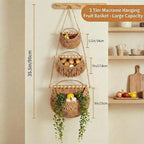 3 Tier Hanging Fruit Basket, Jute Wall Baskets Removable, Portable Produce - Image 2