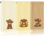 3Pcs Highland Cow Sunflower Hand Towels Cotton Embroidered Bathroom Towels by FYSUIMU