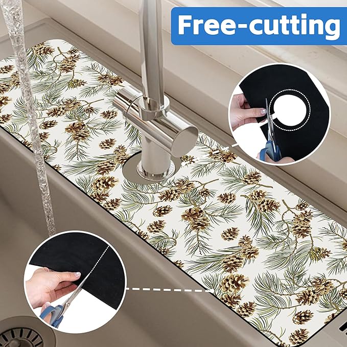 Abstract Pine Cones Sink Faucet Absorbing Mat Splash Guard Behind Faucet Sink - Image 7