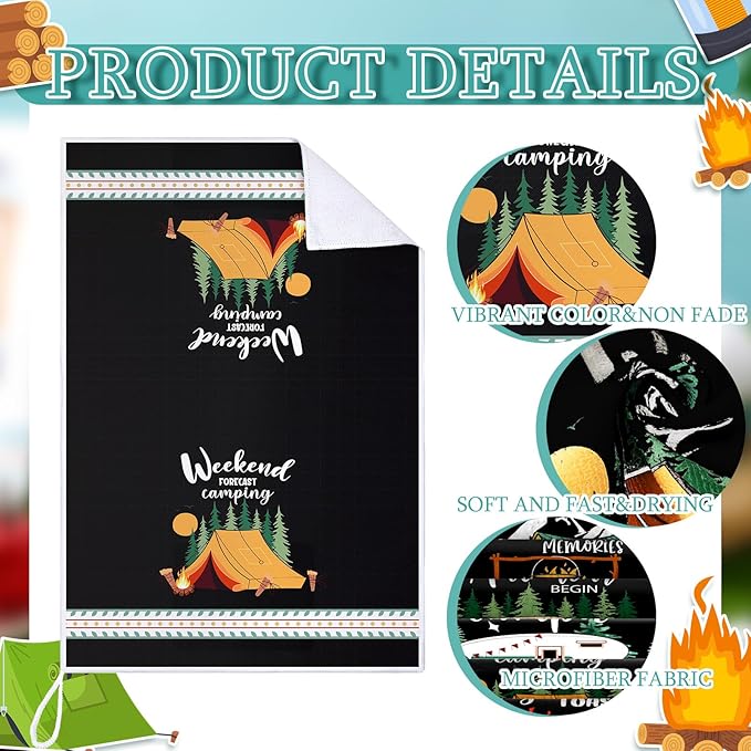 Boyiee 6 Pcs Camping Kitchen Towels Black Absorbent Dish Towels Bonfire Tent - Image 5