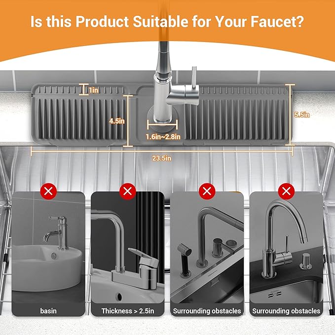 Faucet Mat for Kitchen Sink, Snap-On Design & 7°slope Fast Drain, Folding Sink - Image 5