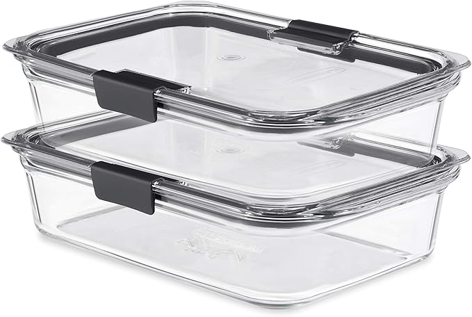 Rubbermaid Brilliance Glass Food Storage Containers, 8 Cup, Leak-Proof by Rubbermaid