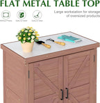 Outdoor Storage Cabinet & Potting Bench Table with Metal Top, Wooden Patio Furniture, Garden Workstation (Royal Brown, 36x31x17in) - Image 3