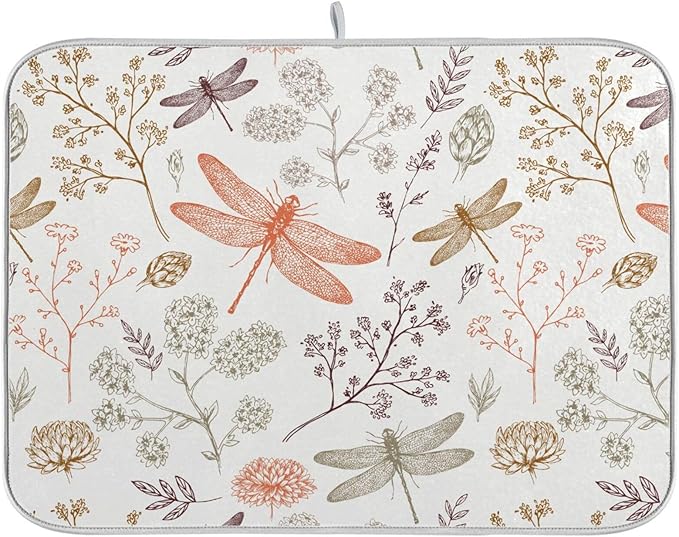 Dragonfly Botanical Plant Dish Drying Mat by BOENLE-WELCOMEYOURCOMING