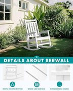 SERWALL Oversized Rocking Chair, Outdoor Rocking Chair for Adults, All Weather Resistant Porch Rocker for Lawn Garden, White - Image 5