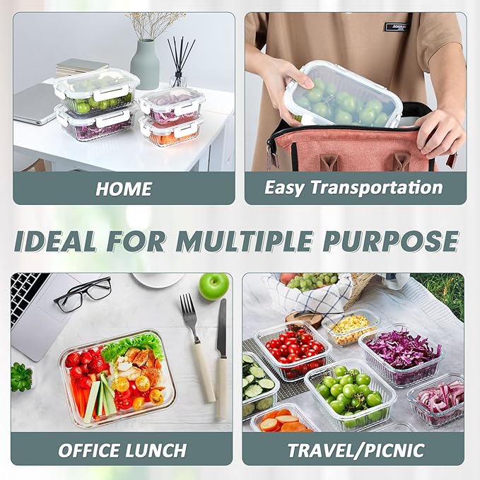 KOMUEE 10 Packs Glass Food Storage Containers Set, Glass Meal Prep Containers - Image 5