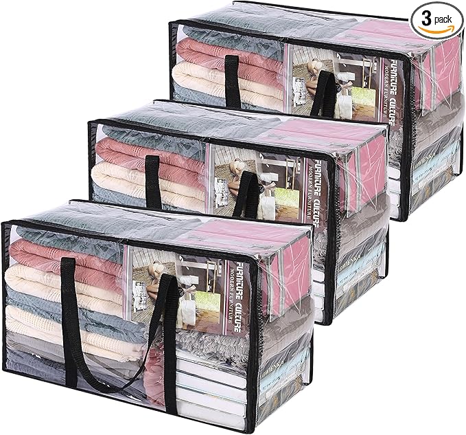 Vieshful 3 Pack Clear Comforter Storage Bag, 60L Clothes Storage Bag by Vieshful