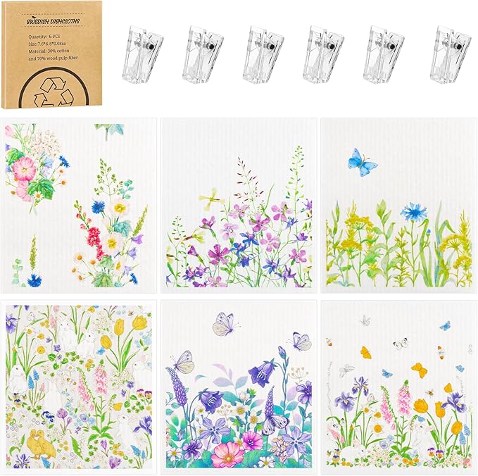 6 Pack Wildflower Swedish Dishcloths by Needbrock