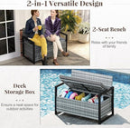 RELAX4LIFE Wicker Outdoor Bench with Storage - Rattan Deck Box w/Protective Liner for Pillows, Pool Supplies, Garden Tools, Patio Loveseat with Seat Cushion & Metal Armrests for Backyard Porch Balcony - Image 4