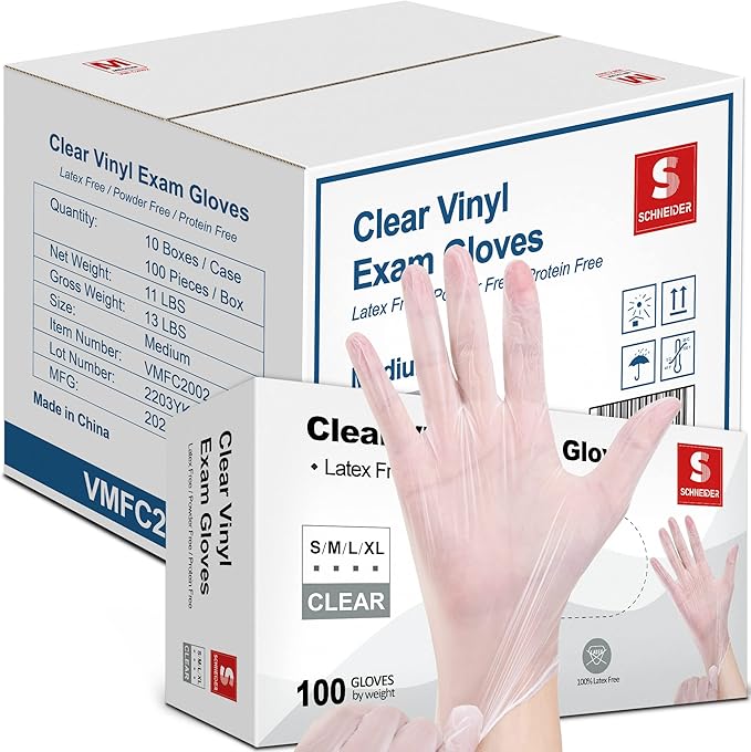 Schneider Clear Vinyl Exam Gloves, Latex-Free, Disposable Medical Gloves by Schneider