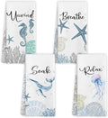 Coastal Hand Towels for Bathroom Set of 4, Relax Breathe Soak Unwind Decorative by Unknown