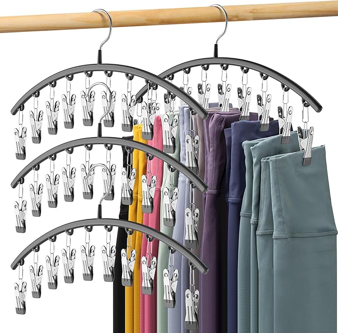 Legging Organizer for Closet, Metal Yoga Pants Hangers 4 Pack w/10 Clips Holds by Volnamal