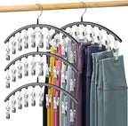 Legging Organizer for Closet, Metal Yoga Pants Hangers 4 Pack w/10 Clips Holds by Volnamal
