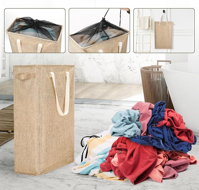 Odonata Slim Laundry Hamper Handles Collapsible Laundry Basket Thin Dirty - Image 7