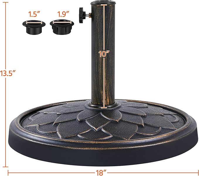 Yaheetech 18'' Patio Umbrella Base 26.5lbs Heavy Duty Antiqued Outdoor Market Umbrella Stand All-Weather Resin Umbrella Base for Garden & Yard, Bronze - Image 3